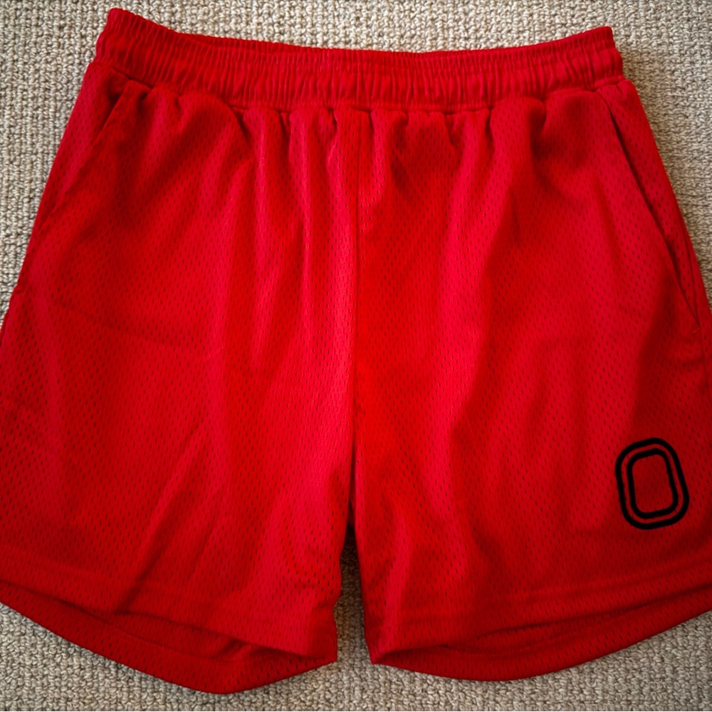Overtime Red Athletic Mesh Training Shorts with Elastic Waist